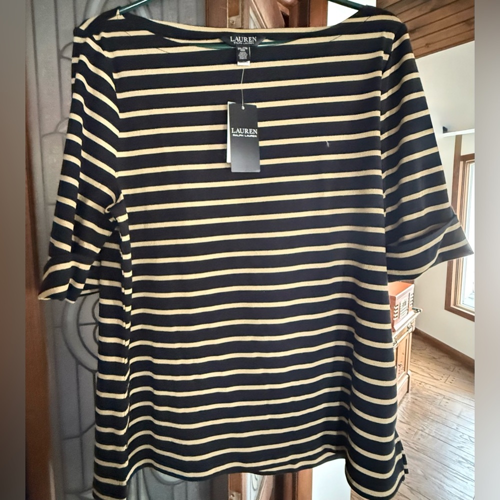 NWT Lauren Ralph Lauren Metallic Striped Boatneck Tee. Size XXL